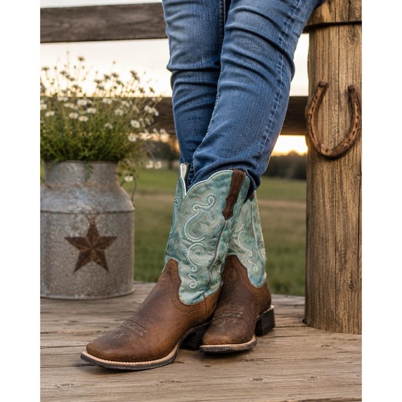 Ariat Shoes - Ariat Quickdraw Western Cowboy Boots Women's 9B Brown Turquoise Square Toe